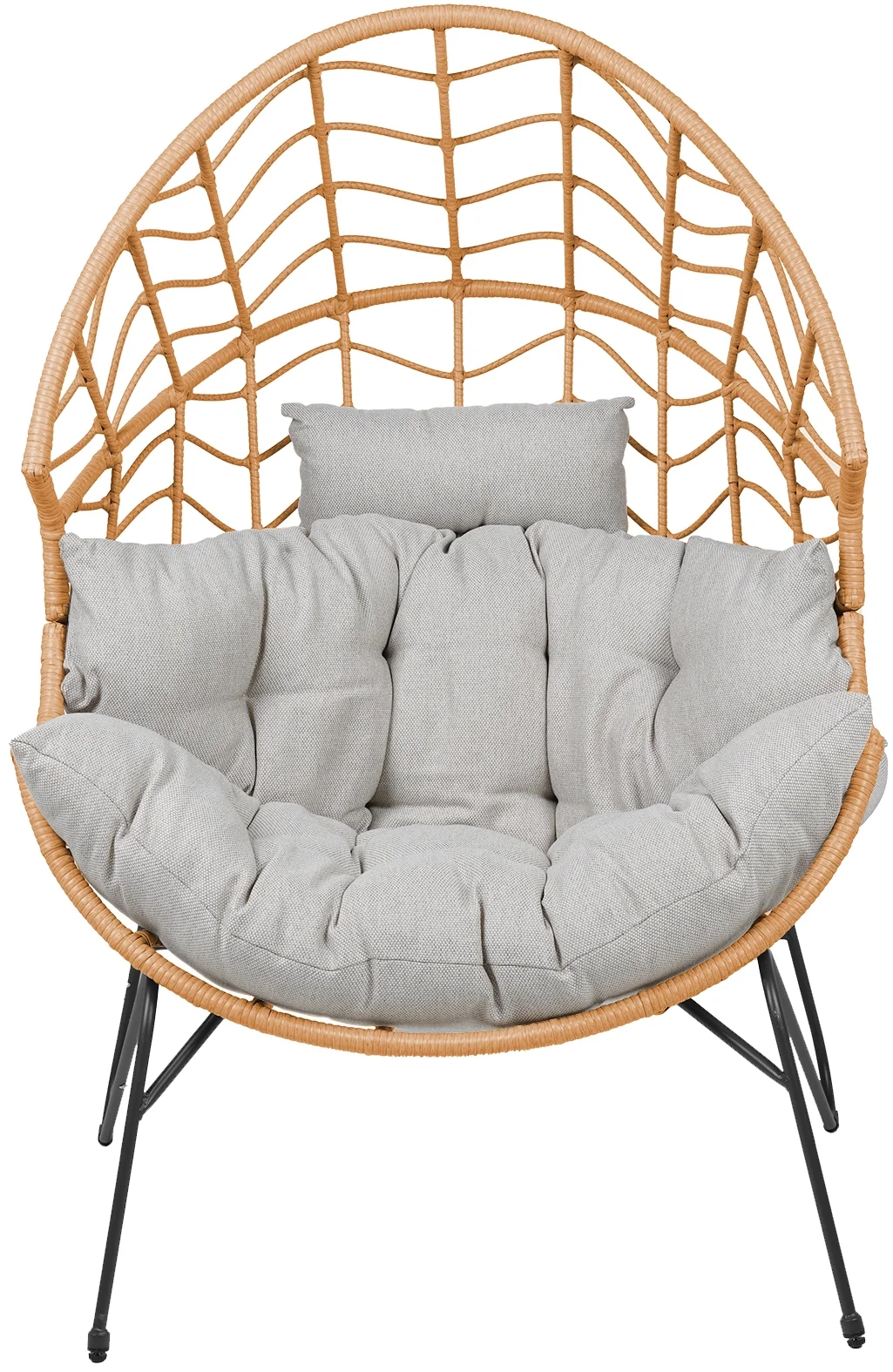 Grand Patio Wicker Oversized Egg Chair with Stand Boho Outdoor & Indoor Stationary Lounge Chair w/ Cushion for Patio Porch Living Room, Tan