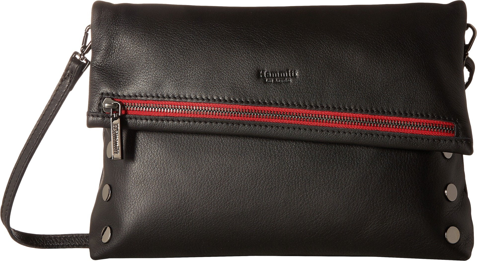 Hammitt Women's VIP Large Leather Purse With Strap And Zipper (Black/Gunmetal/Red Zipe, One Size)