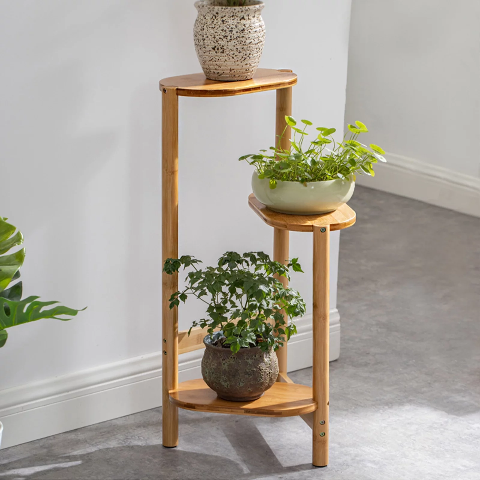 Wuzstar Bamboo Plant Stand Holder Indoor Outdoor 3 Tier Corner Plant Stands Shelf ( Wood Color, 29.5 inch)