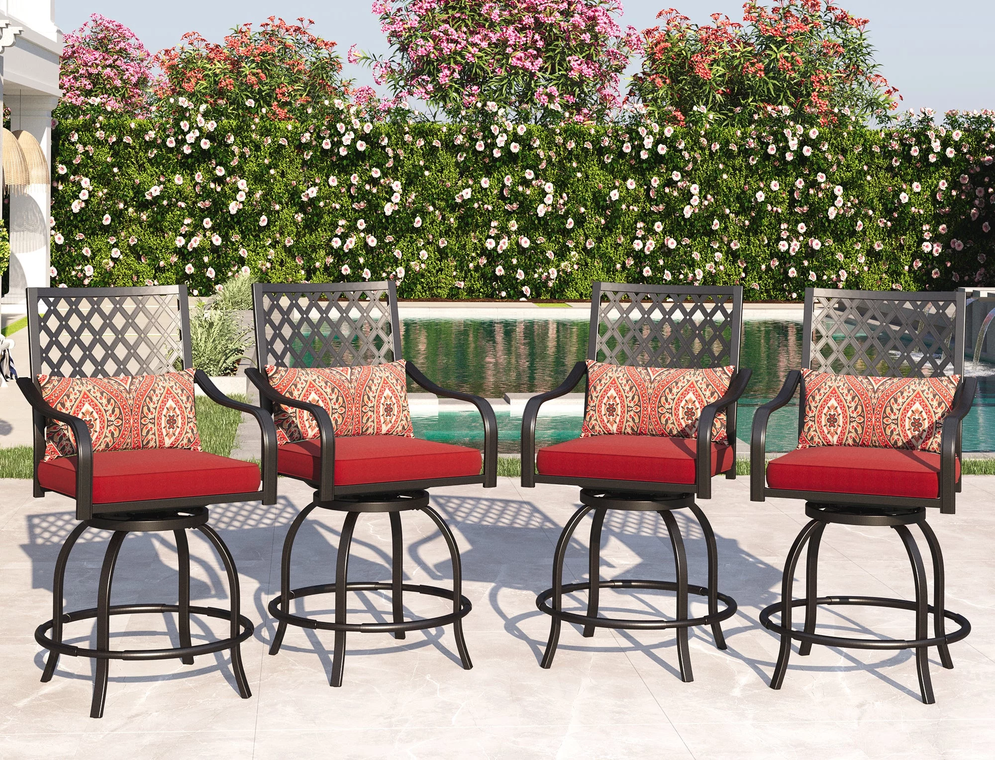 Sophia & William 4PCS Outdoor Patio Metal Swivel Bar Stools Set Height Chairs Furniture Set with Cushions