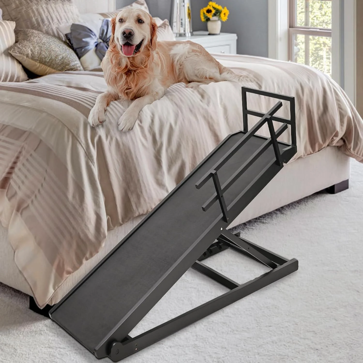 Slsy Dog Ramp with Side Rails, 5 Level Adjustable 15.7'' to 23.6'', Folding Pet Ramp for Middle Bed, Couch,SUV, for Small & Large Old Dogs & Cats,Supports up to 200 lbs, 45.2