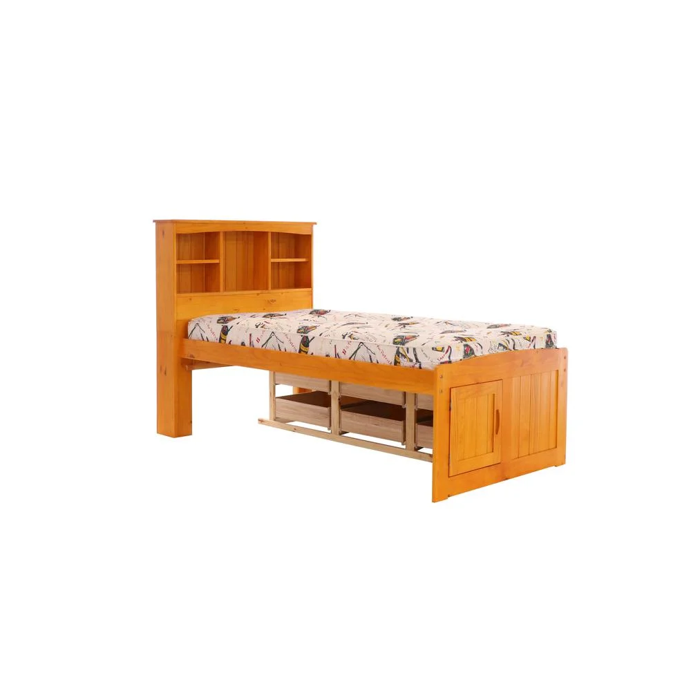 OS Home and Office Furniture 82120K6-22 Captains Bookcase Bed in Warm Honey