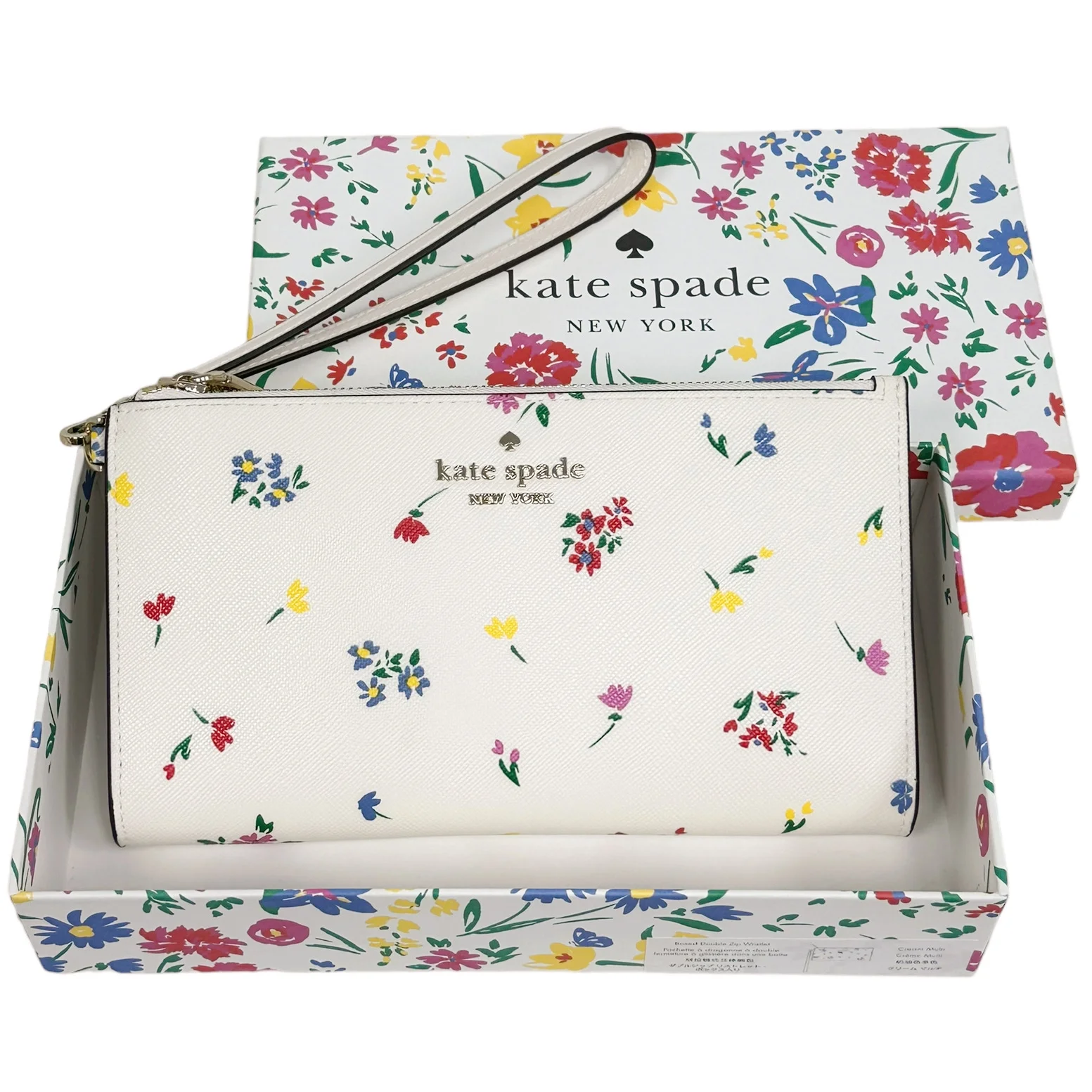 Kate Spade Staci Garden Bouquet Floral Garden Double Zip Wristlet Cream Multi