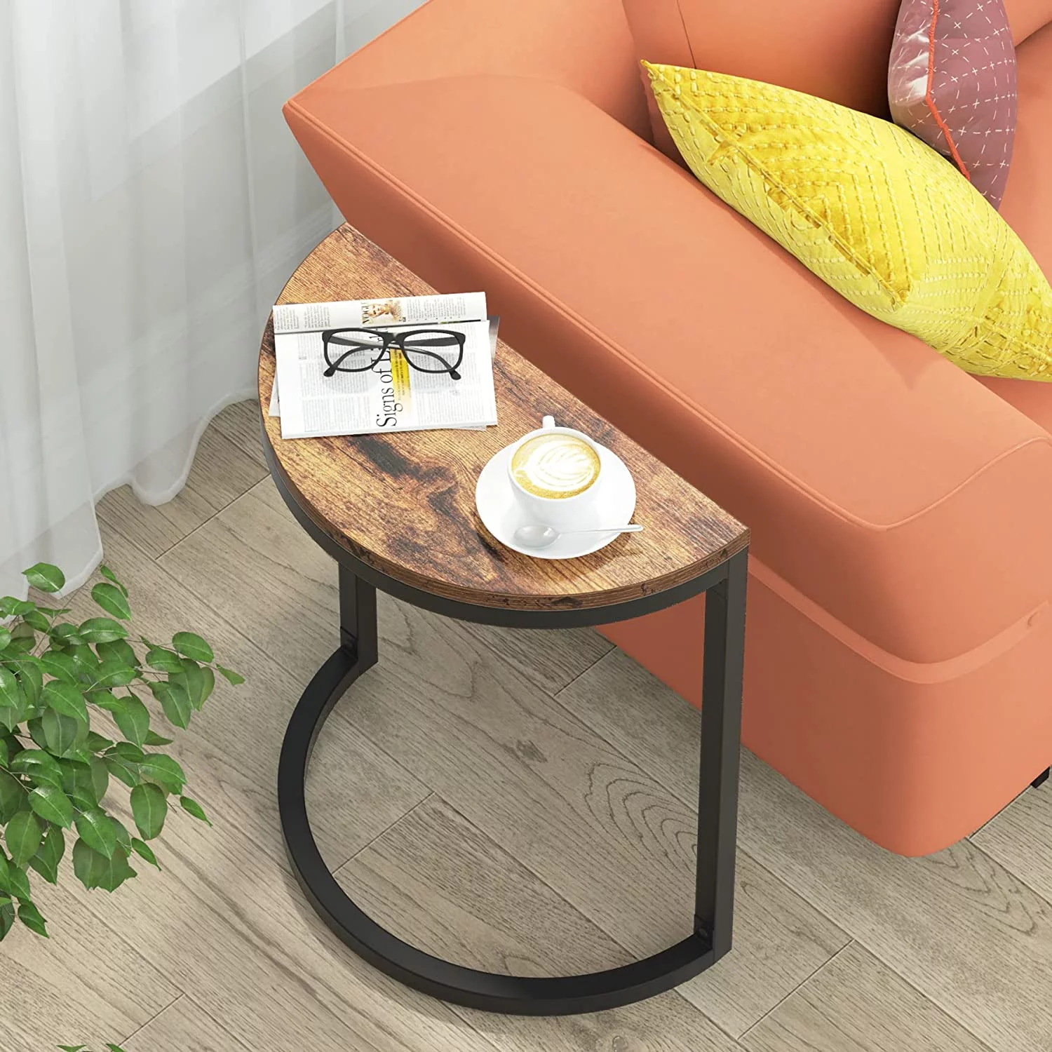 Tribesigns Wood End Table Half Round with Metal Frame for Living Room, Easy Assembly, Brown (1PC)