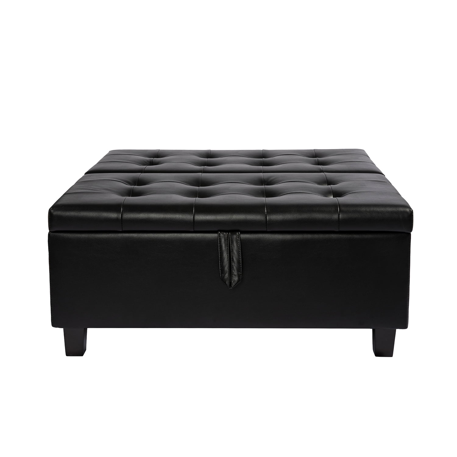 Ciara 35-Inch Air Leather Tufted Upholstered Lift-Top Ottoman Bench, Large Square Storage Coffee Table for Living Room Black