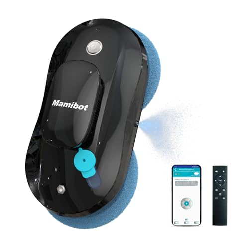 Mamibot Window Cleaner Robot,Automatic Water Spray Window Washing Machine with Intelligent Path Planning,Anti-Falling Edge Detection,APP and Remote Control,for Glass,Tiles,Bathroom Cleaning(Black)