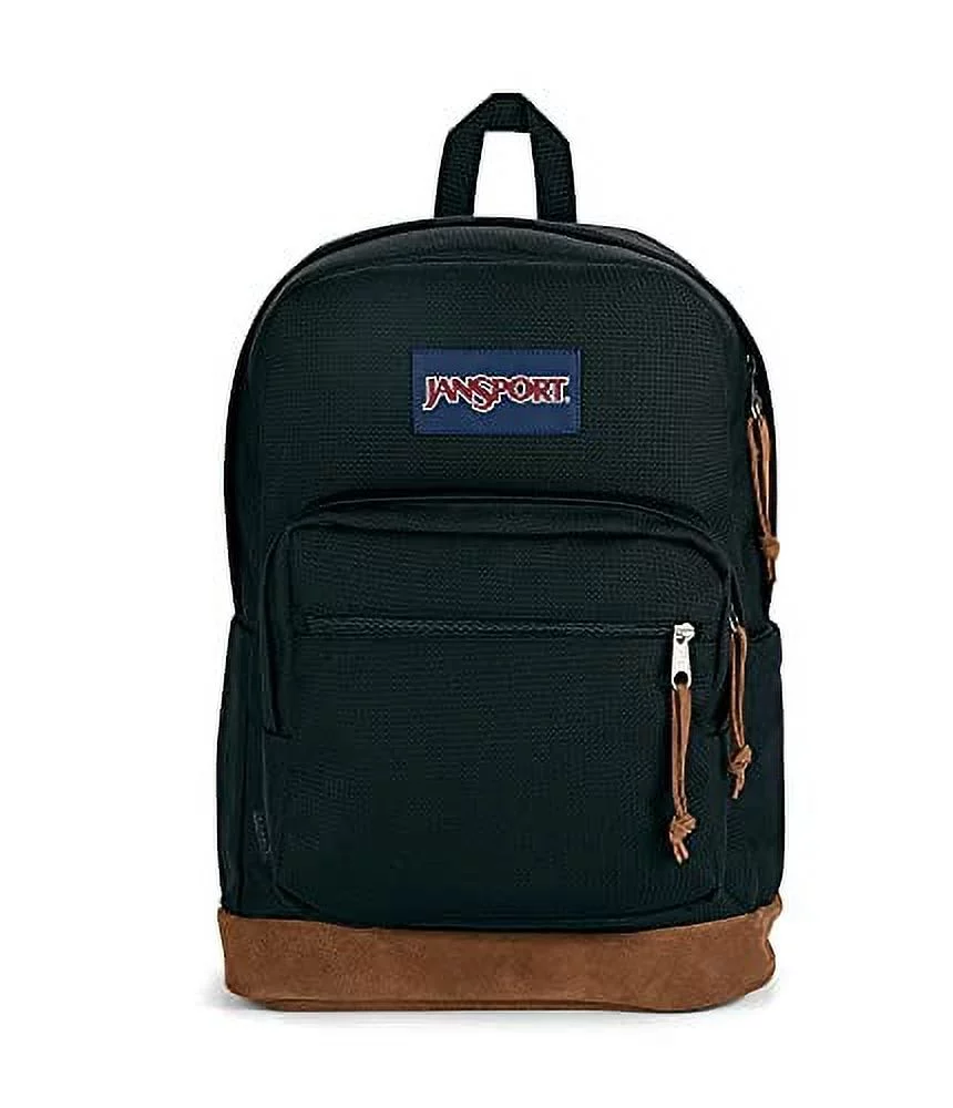 JanSport Right Pack Backpack - School, Travel, Work, Or Laptop Bookbag With Suede Leather Bottom With Water Bottle Pocket, Black