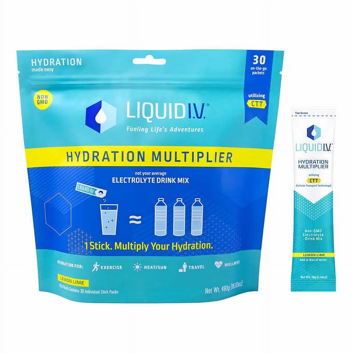 Liquid I.V. Hydration Multiplier, 30 Individual Serving Stick Packs in Resealable Pouch (Lemon)