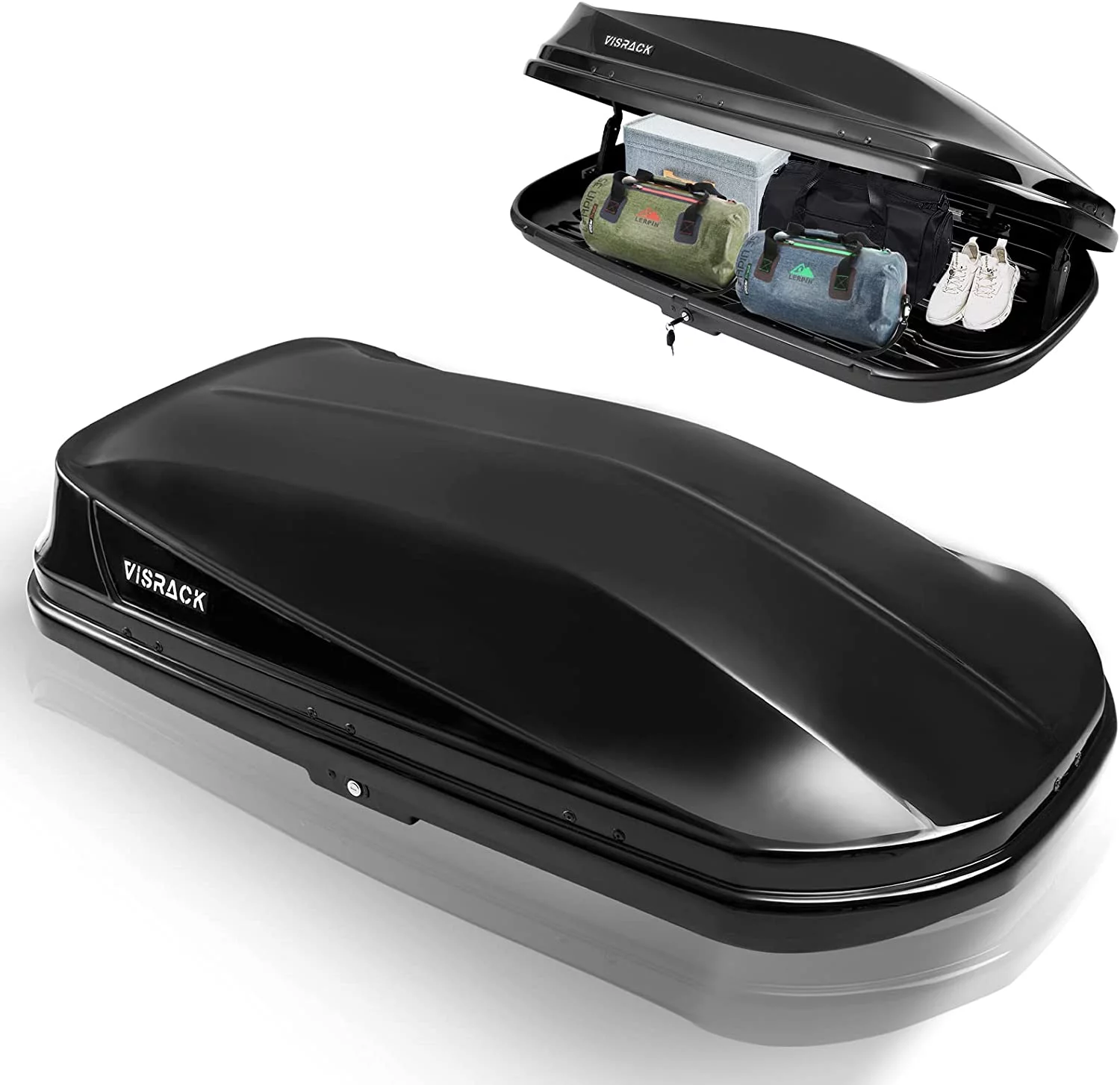 Large Hard Shell Carriers Rooftop Cargo Box with Key Lock 62 (L) x 31 (W) x 15(H) 15 Cubic Feet, Waterproof Heavy Duty Universal Roof Rack Tool-Free Install, Black