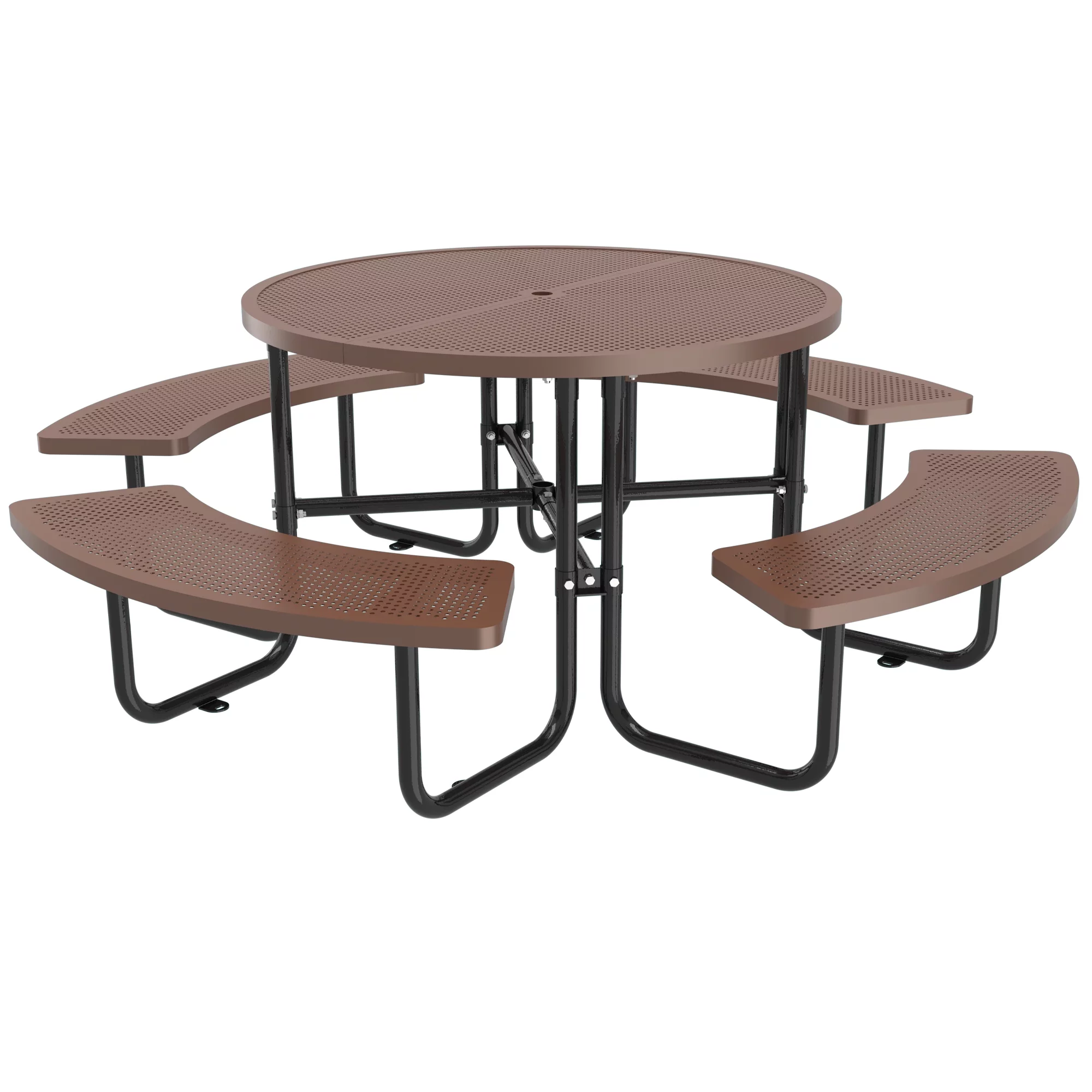 46'' Steel Round Picnic Table for Outdoors, Expanded, Lifetime Picnic Table with Umbrella Hole, Heavy Duty Sturdy Commercial Picnic Tables for Garden Courtyard BBQ, Coffee