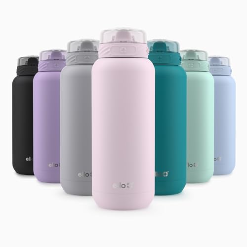 Ello Cooper 32oz Stainless Steel Water Bottle with Straw and Carry Handle, Double Walled and Vacuum Insulated Metal, Leak Proof Locking Lid with Soft Silicone Spout, Reusable, BPA Free, Black