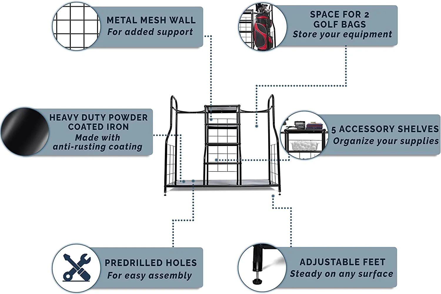 Morvat Double Extra Large Metal Golf Organizer Stand