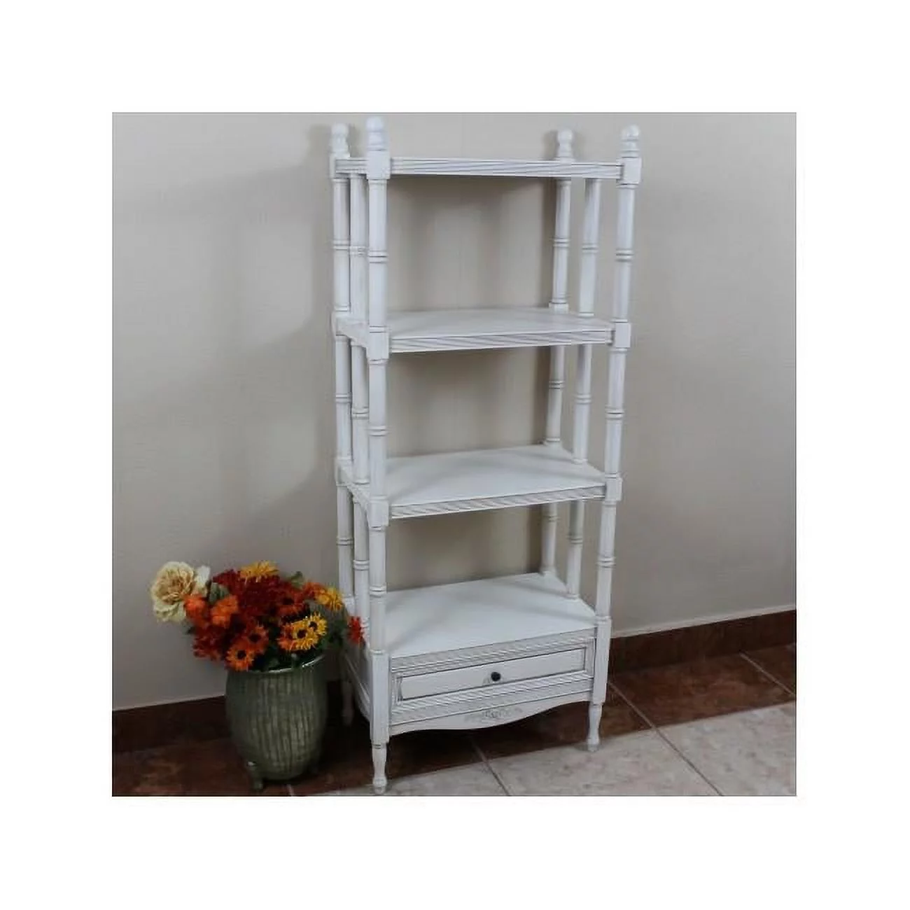 International Caravan ZM-3801-AW Carved Wood Windsor 4-Tier Bookshelf, Antique White