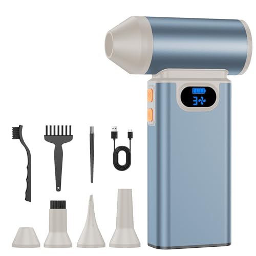 Metal Electric Compressed Air Duster, 300000RPM High Speed Rechargeable Air Blower&Pump for Leaf Blower with Digital Display, 4-Speed Modes-Brushless Motor Mini PC Dust Cleaner with Light(Black)