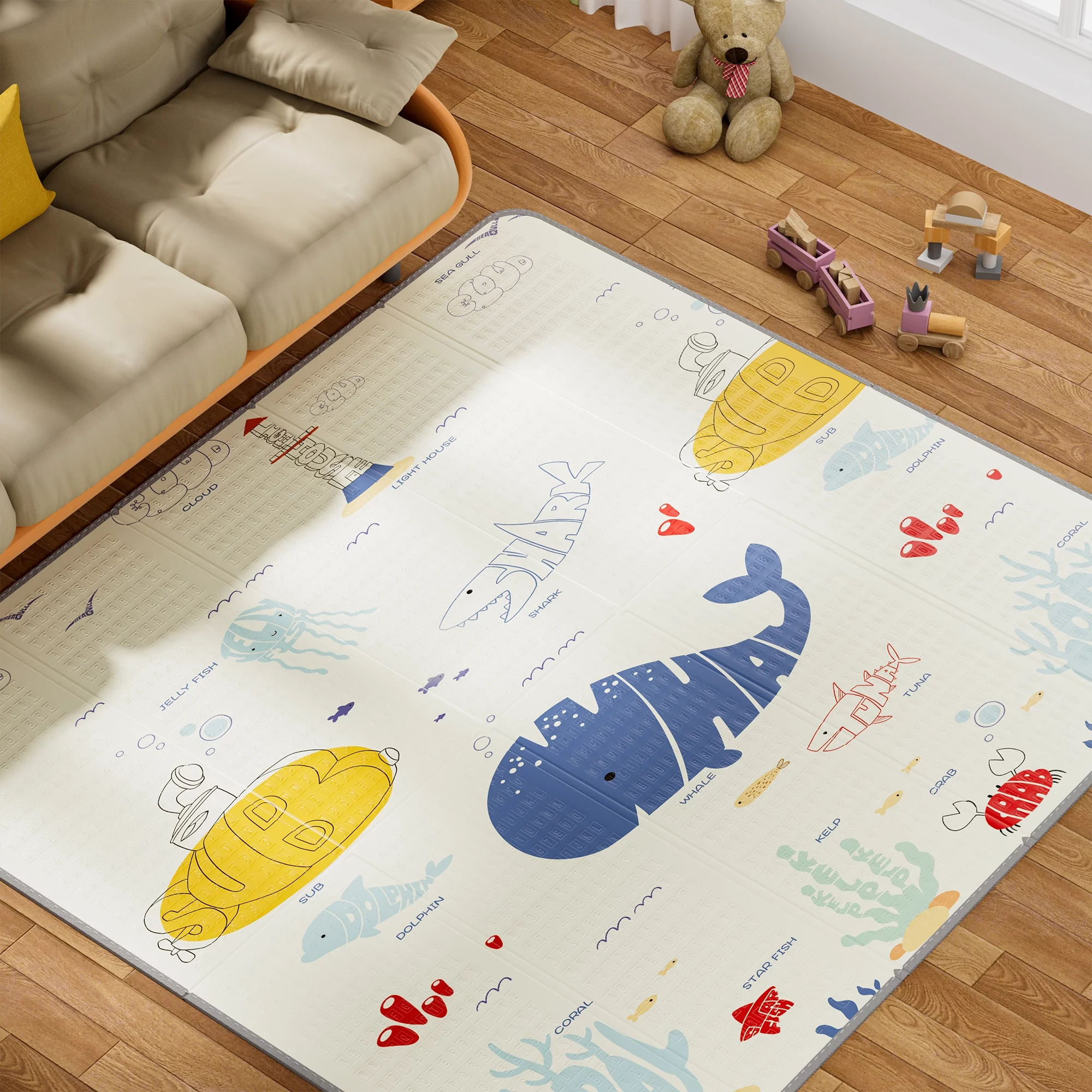 Baby Play Mat 71x79 Inch Foam Folding Play Mat, Non-Toxic XPE Waterproof Floor Activity Tummy Time Mat For Infants and Toddlers