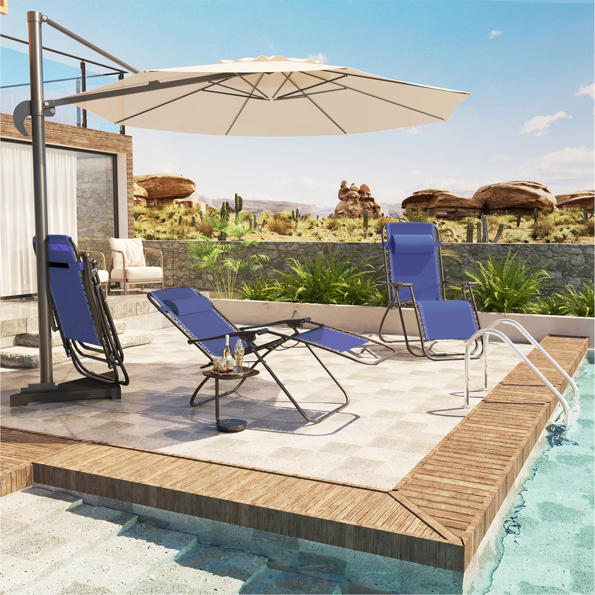 Lacoo 2 Pack Utility Tray Steel Zero-Gravity Chair - Blue