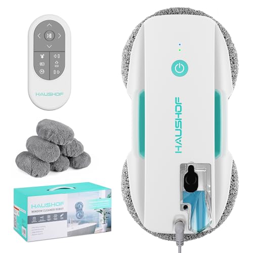 HAUSHOF Robot Window Cleaner with 3800Pa Suction, Auto Water Spray, AI Path Planning & Edge Detection, Remote Control for High-Rise Window, Glass Door