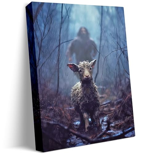 Jesus and Lamb Canvas Wall Art Jesus Running After Lost Lamb Picture Wall Art Canvas Print Christian Home Decor 12x16 inch
