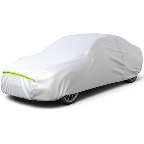 Favoto Sedan Car Cover Waterproof All Weather for Automobiles 6 Layers Heavy Duty Outdoor Rain Sun Snow Protection with Zipper Inner Cotton Universal Fit for Sedan (177-194 inch)