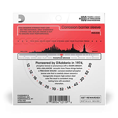 D'Addario Guitar Strings - Phosphor Bronze Acoustic Guitar Strings - EJ16-3D - Rich, Full Tonal Spectrum - For 6 String Guitars - 12-53 Light, 3-Pack