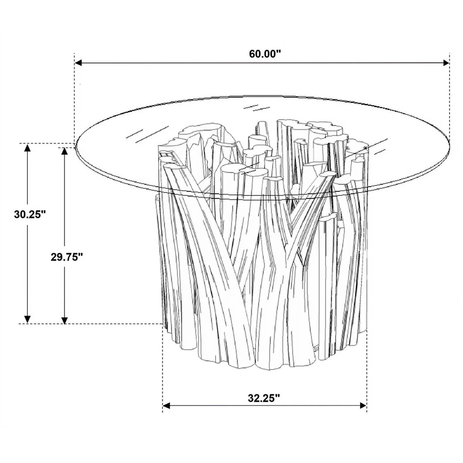 Pemberly Row Round Wood & Glass Dining Table in Light Brown and Clear
