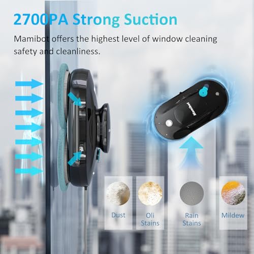 Mamibot Window Cleaner Robot,Automatic Water Spray Window Washing Machine with Intelligent Path Planning,Anti-Falling Edge Detection,APP and Remote Control,for Glass,Tiles,Bathroom Cleaning(Black)