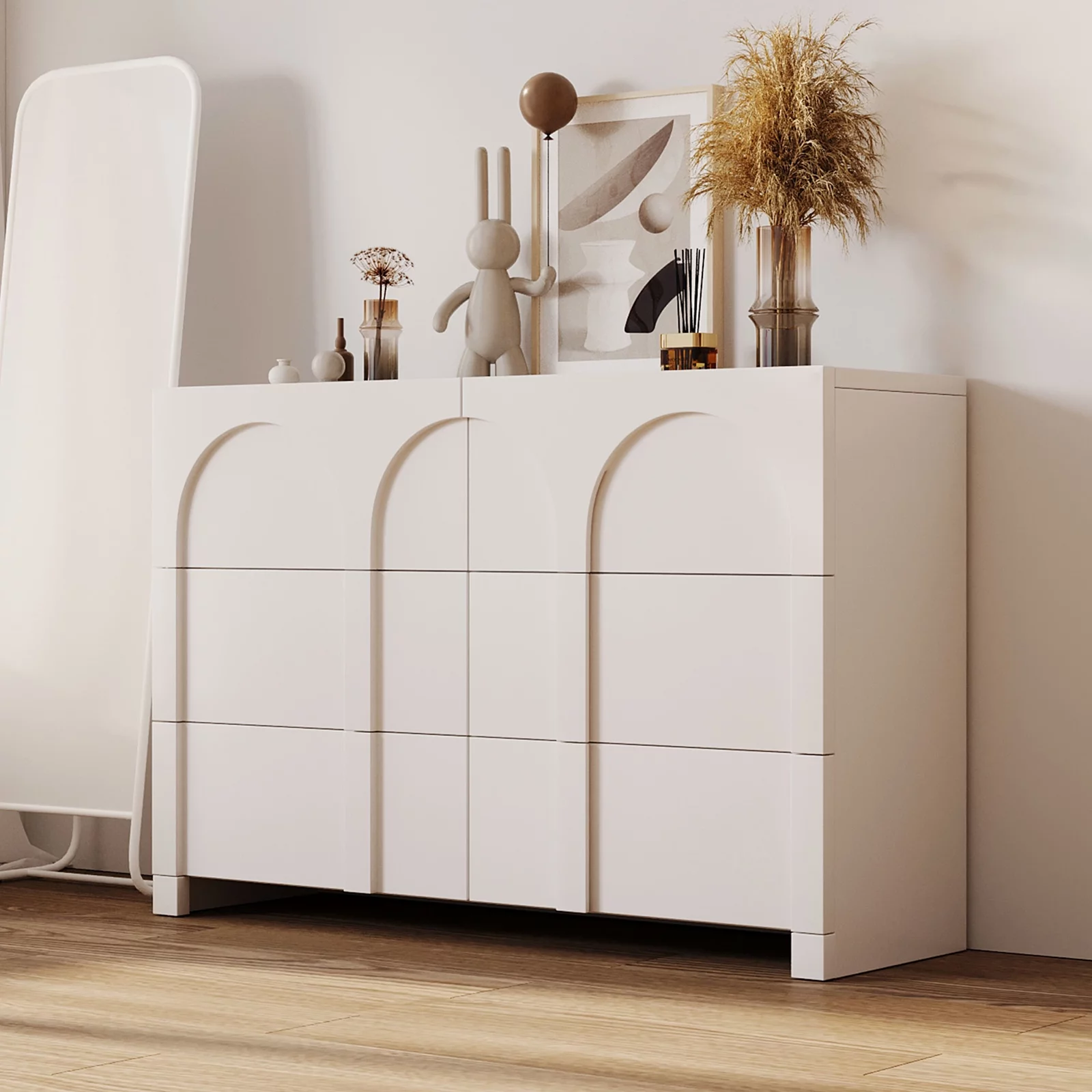 YISUYA Modern Style Chest of Drawers, Dresser for Bedroom with 6 Drawers, Drawer Dresser Cabinet with Sufficient Storage Space, Suitable for Living Rooms, Bedroom, Adult Rooms, Half Gloss White