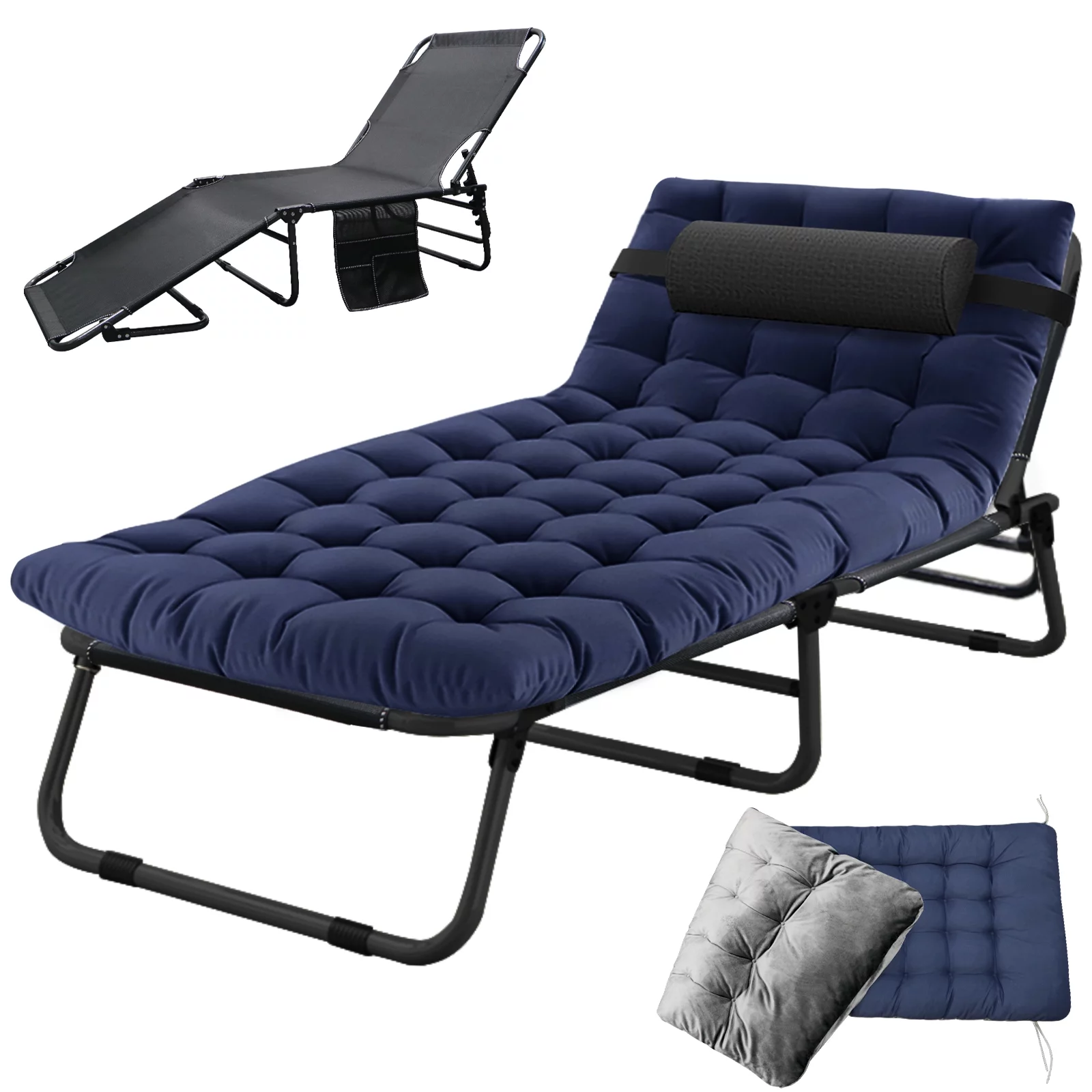 Lilypelle Folding Camping Cot Outdoor Lounge Chair Adjustable 4-Position recliner Chaise Lounge Chair for Home/Office Nap and Beach Pool Vacation