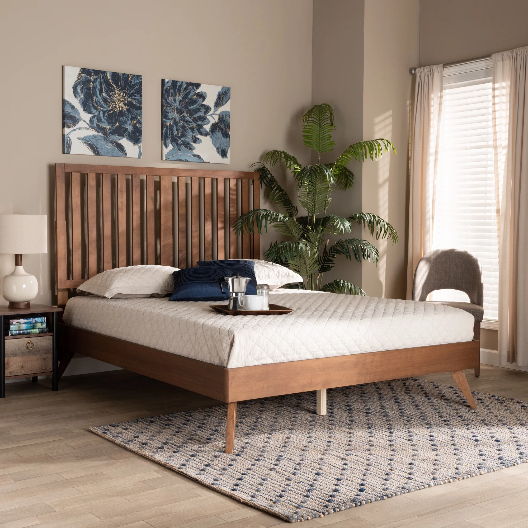 Baxton Studio Saki Modern Engineered Wood Platform Bed, Queen, Walnut Brown