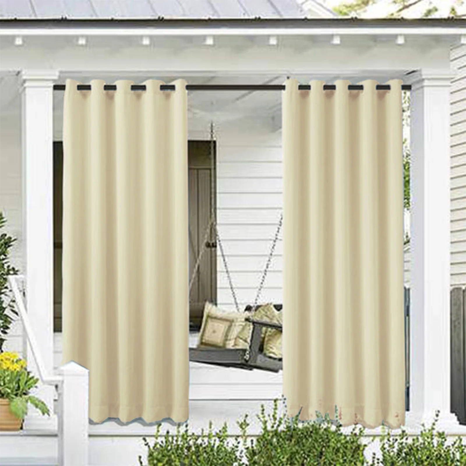 LiveGo Blackout Outdoor Patio Curtains - Weatherproof, Sun Blocking, UV and Fade Resistant Cabana Grommet Top Curtains for Gazebo, Front Porch, Pergola, Yard, 52*108 in, 2 Panel, Beige