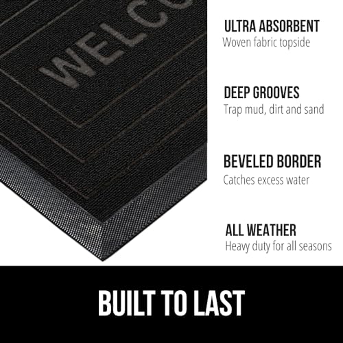 Gorilla Grip 100% Waterproof All-Season WeatherMax Doormat, Durable Natural Rubber, Stain and Fade Resistant, Low Profile, Indoor Outdoor Door Mats, Easy Clean Patio Entrance Mat, 17x29, Gray Diamond