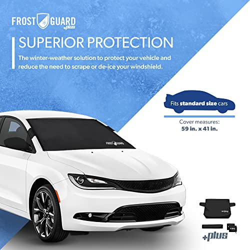 FrostGuard Plus Winter Windshield Cover with Built-in Security Panels and Wiper Blade Coverage + Mirror Covers - Weather Resistant; Protects from Snow, Ice and Frost (Black, Standard)