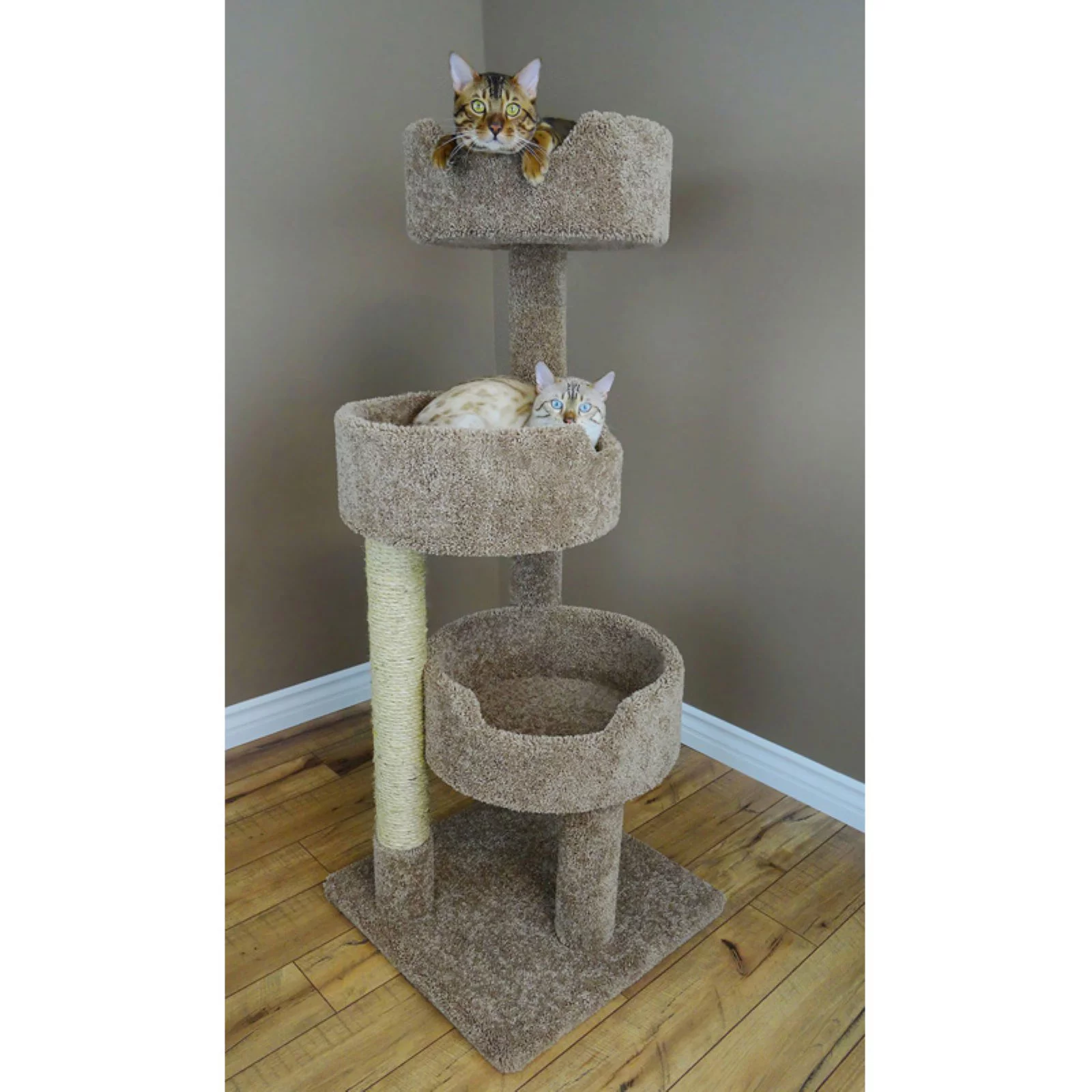 New Cat Condos 52-in Cat Tree & Condo Scratching Post Tower, Beige