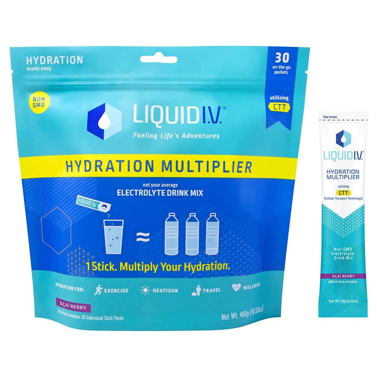 Liquid I.V. Hydration Multiplier, 30 Individual Serving Stick Packs in Resealable Pouch-Passion Fruit