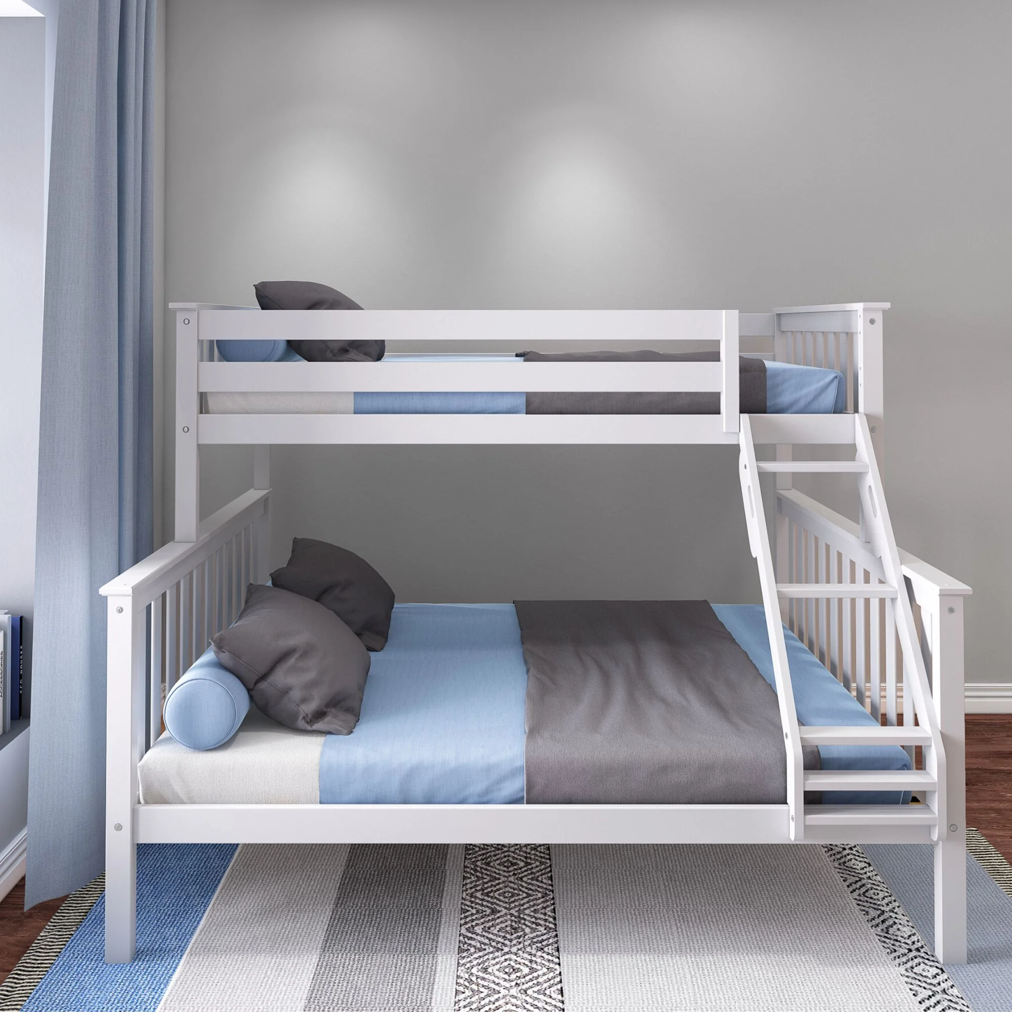Max & Lily Solid Wood Twin XL over Queen Bunk Bed for Kids, White
