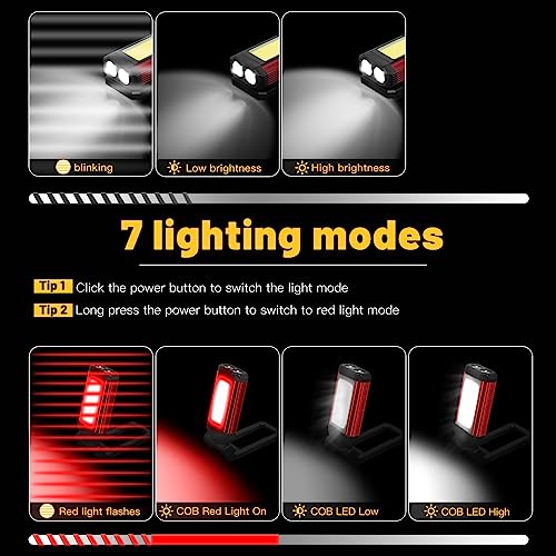 Rechargeable LED Magnetic Work Light 2 Pack, Portable Tool Gifts for Men, 7 Flashlight Modes with Kickstand and Carabiner, 360° Rotating Head and USB Charging for Camping, Hunting, and Car Repairs