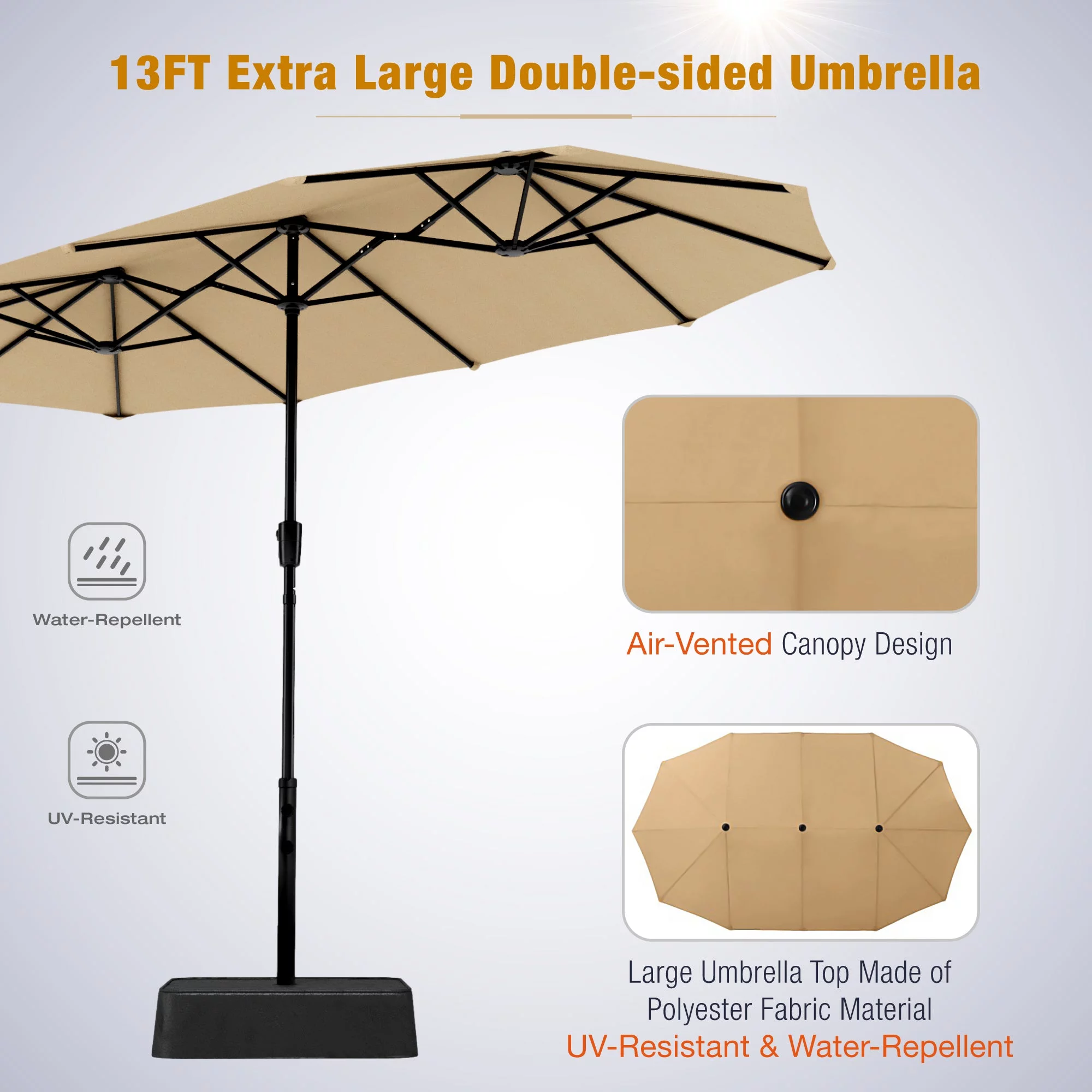 Sophia & William 8-Piece Outdoor Dining Set with 13 ft Double Sided Beige Umbrella, Patio Table & Metal Chairs for 6