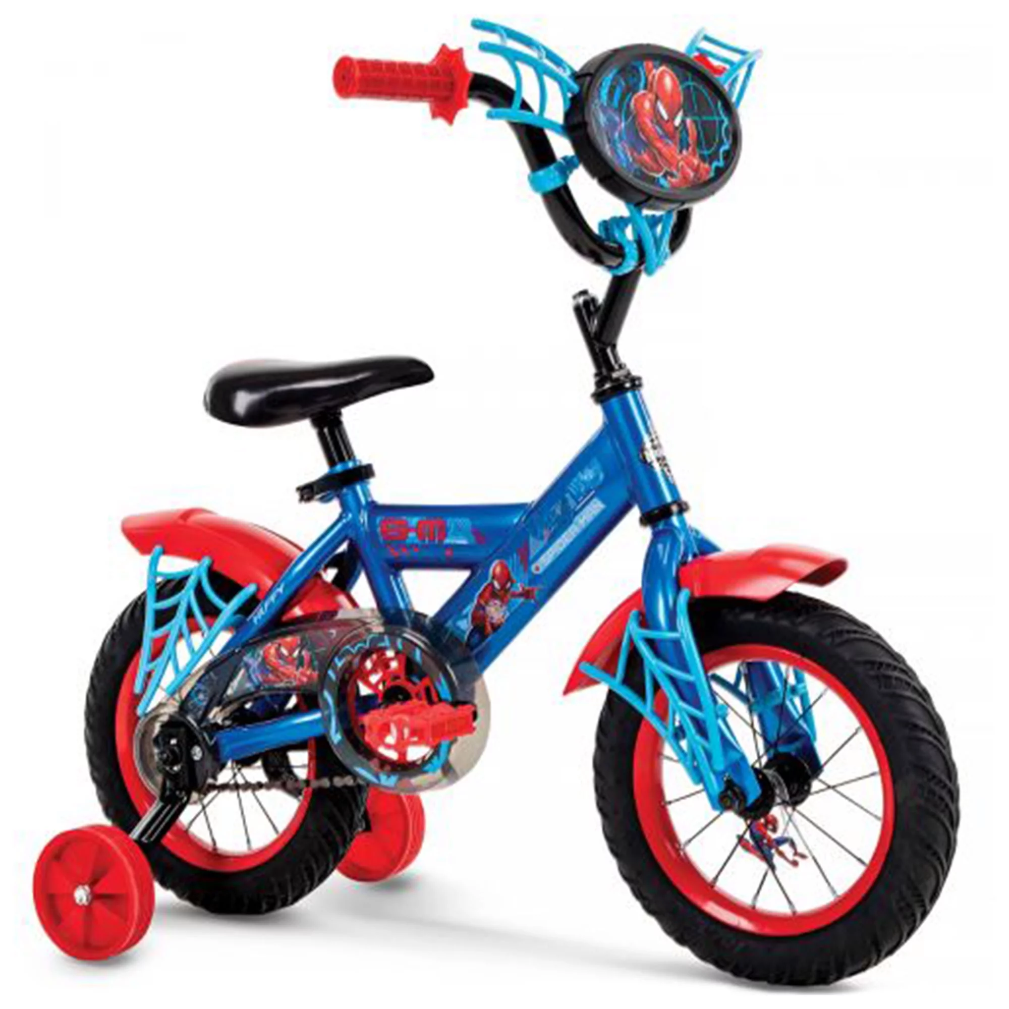 Huffy 12 Inch Marvel Spider-Man Kids First Bike with Training Wheels, Blue