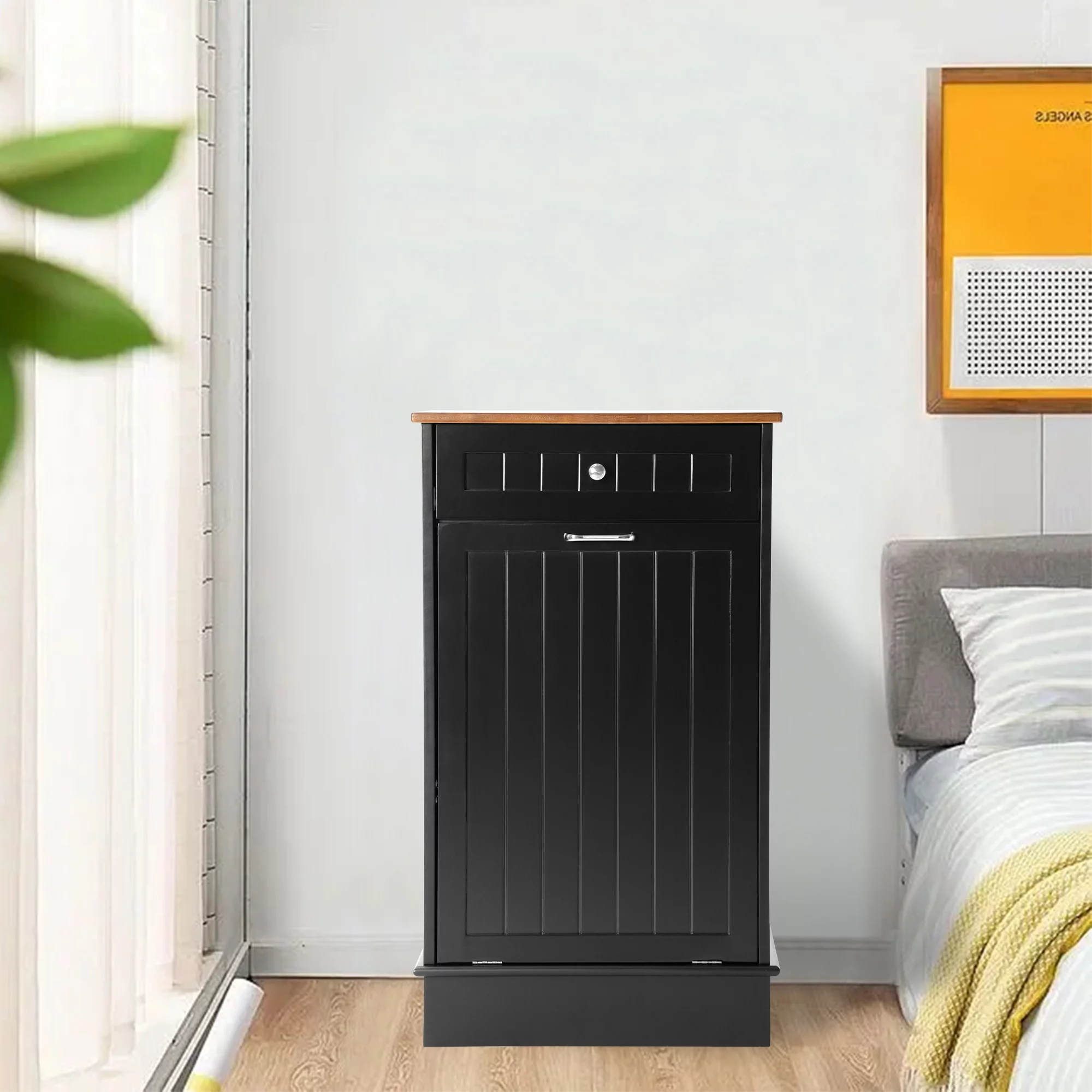 KIGOTY  Trash Cabinet, Tilt-out Kitchen Trash Bin Cabinet , Pet-Proof Recycling Trash Cabinet for Home Kitchen , Black