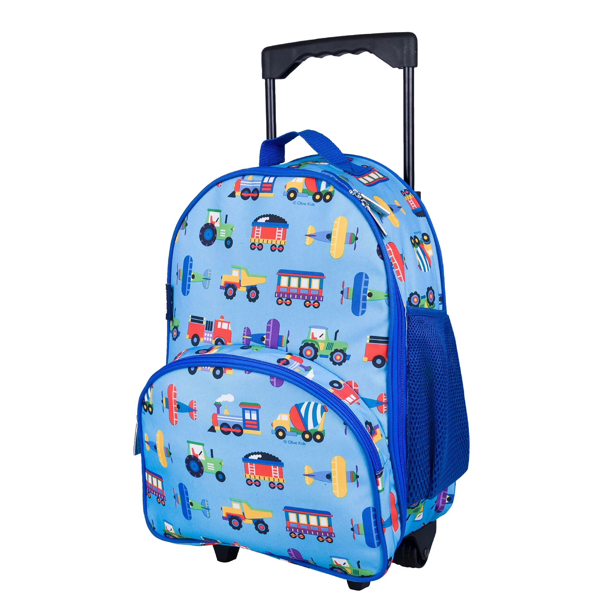 Wildkin Kids Rolling Suitcase for Boys & Girls, Perfect for School & Overnight Travel, Carry-On Size (Trains, Planes & Trucks Blue)