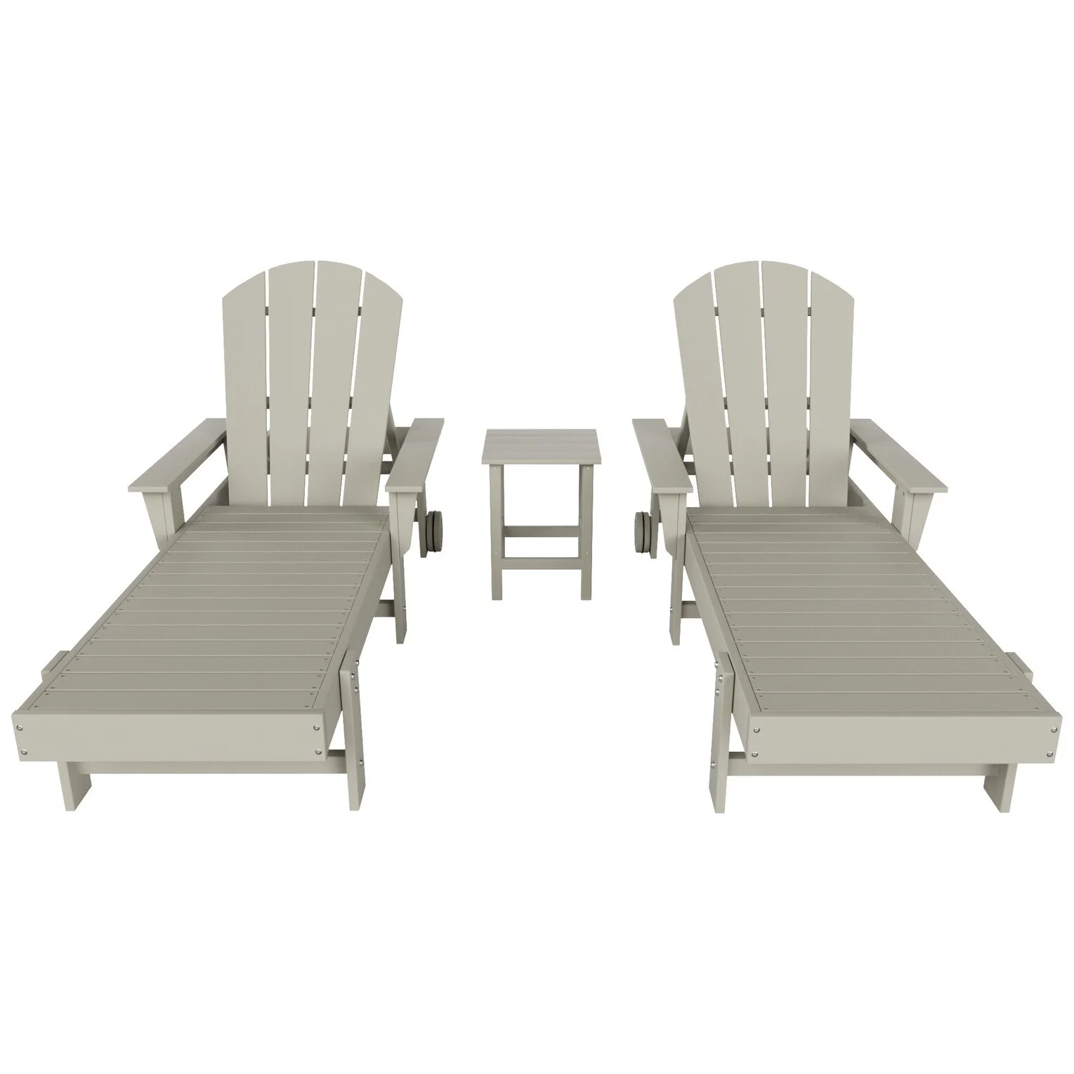 Polytrends  Laguna All Weather Poly Pool Outdoor Chaise Lounge Set - with Square Side Table (3-Piece) Sand