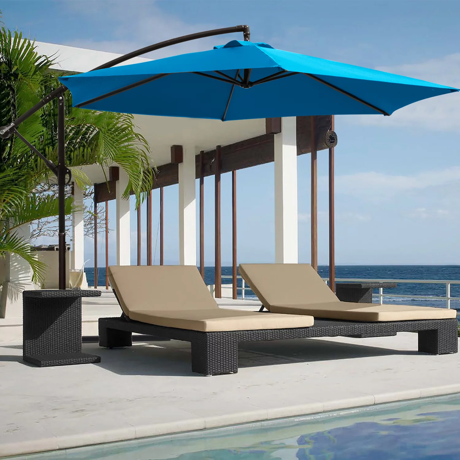 Lacoo 10 Ft Hanging Patio Umbrella Outdoor Market Shade Offset with Steel Frame and Easy Tilt, Blue