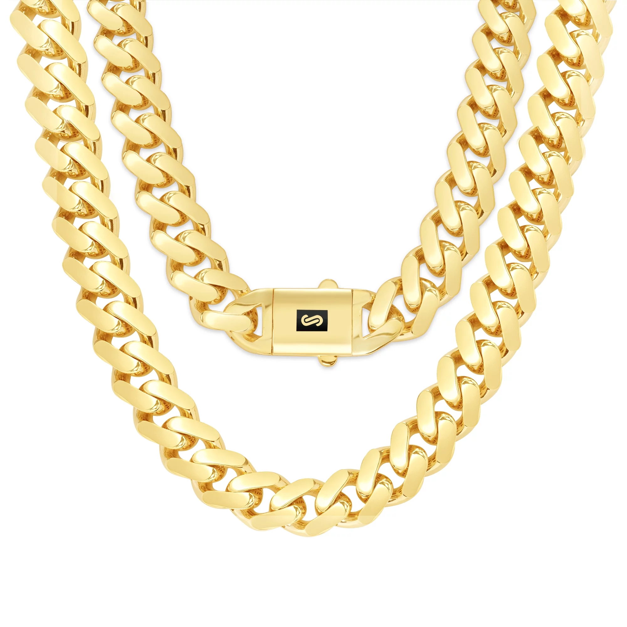 Nuragold 10k Yellow Gold 17mm Royal Monaco Miami Cuban Link Chain Necklace, Mens Jewelry Fancy Box Clasp 22
