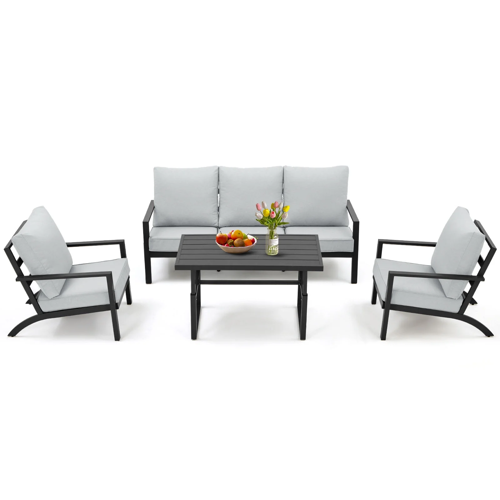 AECOJOY Aluminum Patio Furniture Set Modern Metal Outdoor Patio Furniture Clearance, Adirondack Patio Conversation Sets for Lawn, Backyard, and Deck with Grey Cushions