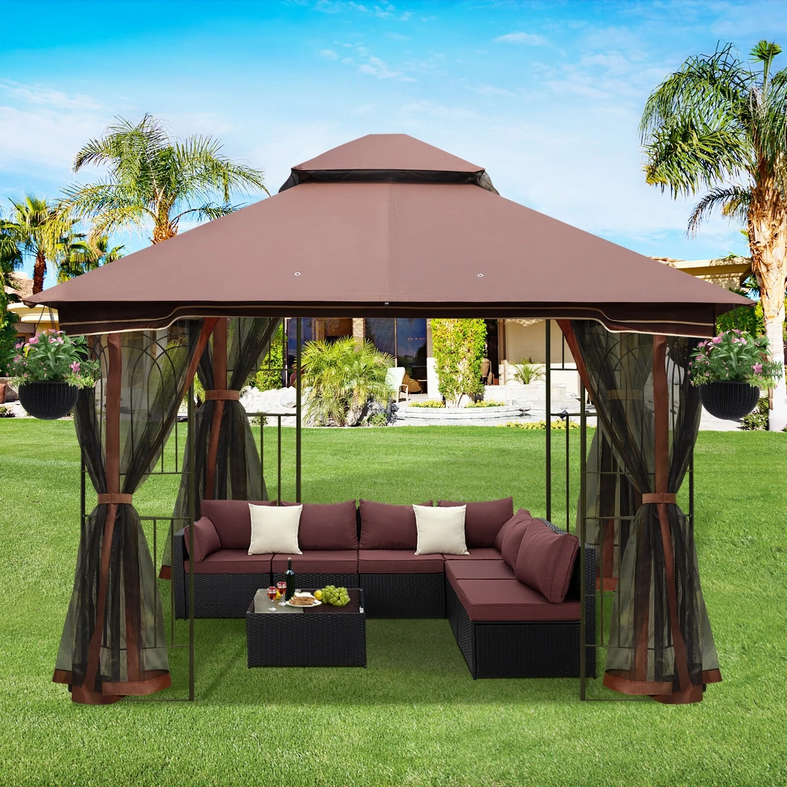 AVAWING  10x10 Outdoor Gazebo Double Soft-top Canopy Tent