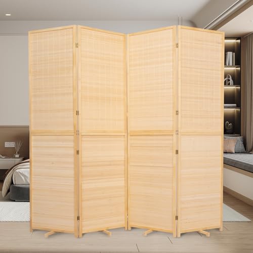 Bamboo Room Divider Folding Privacy Screens, Wall Divider for Room Separation, Portable Room Partitions and Dividers, 5.6FT Bamboo Mesh Woven Room Divider Panel (Brown, 4 Panel)