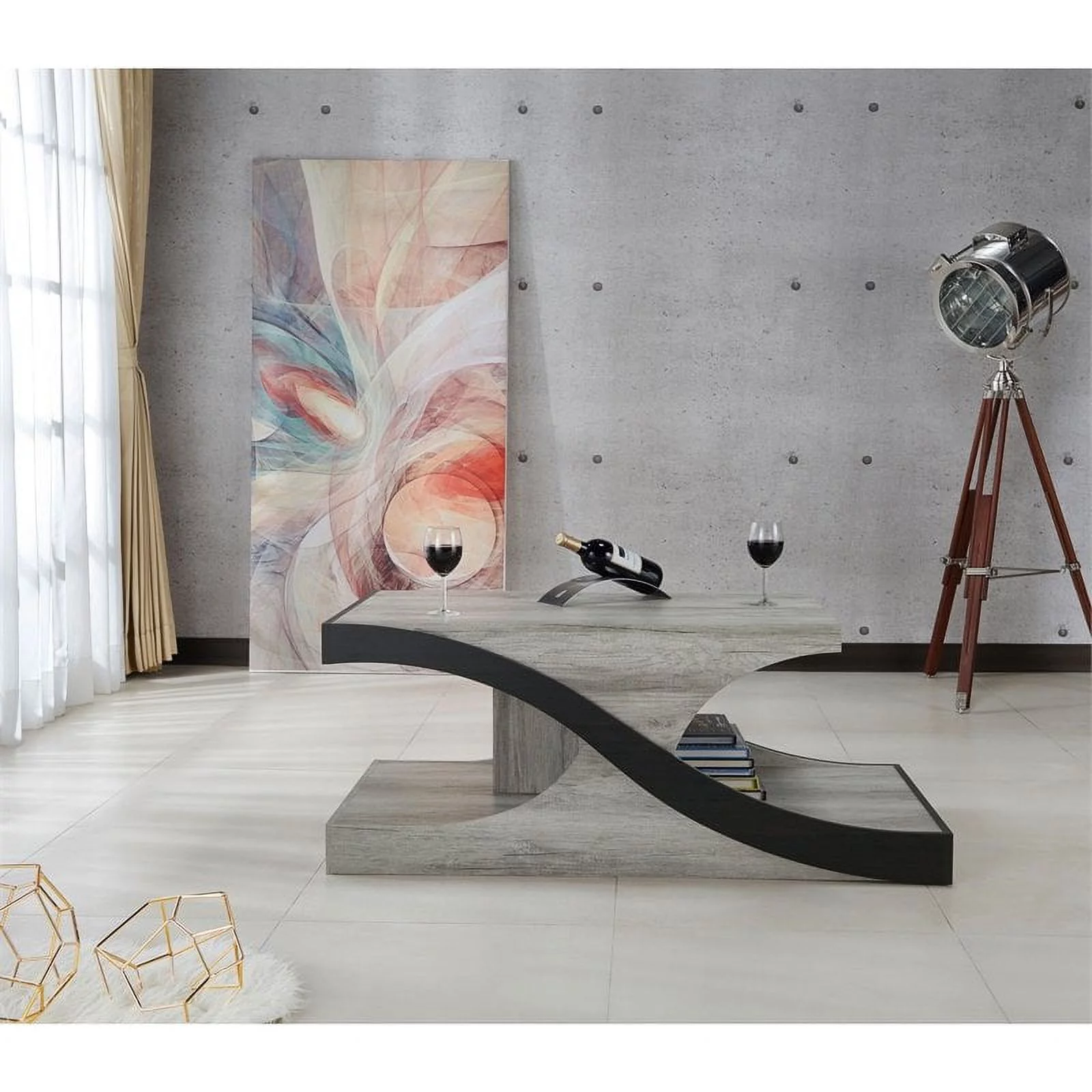 Furniture of America Kebelo Wood 2-Shelf Coffee Table in Vintage Gray Oak