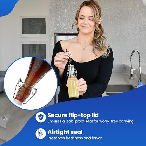 Flip Top Glass Bottle [1 Liter / 33 fl. oz.] [Pack of 6] – Swing Brewing with Stopper for Beverages, Oil, Vinegar, Kombucha, Beer, Water, Soda, Kefir Airtight Lid & Leak Proof Cap Clear