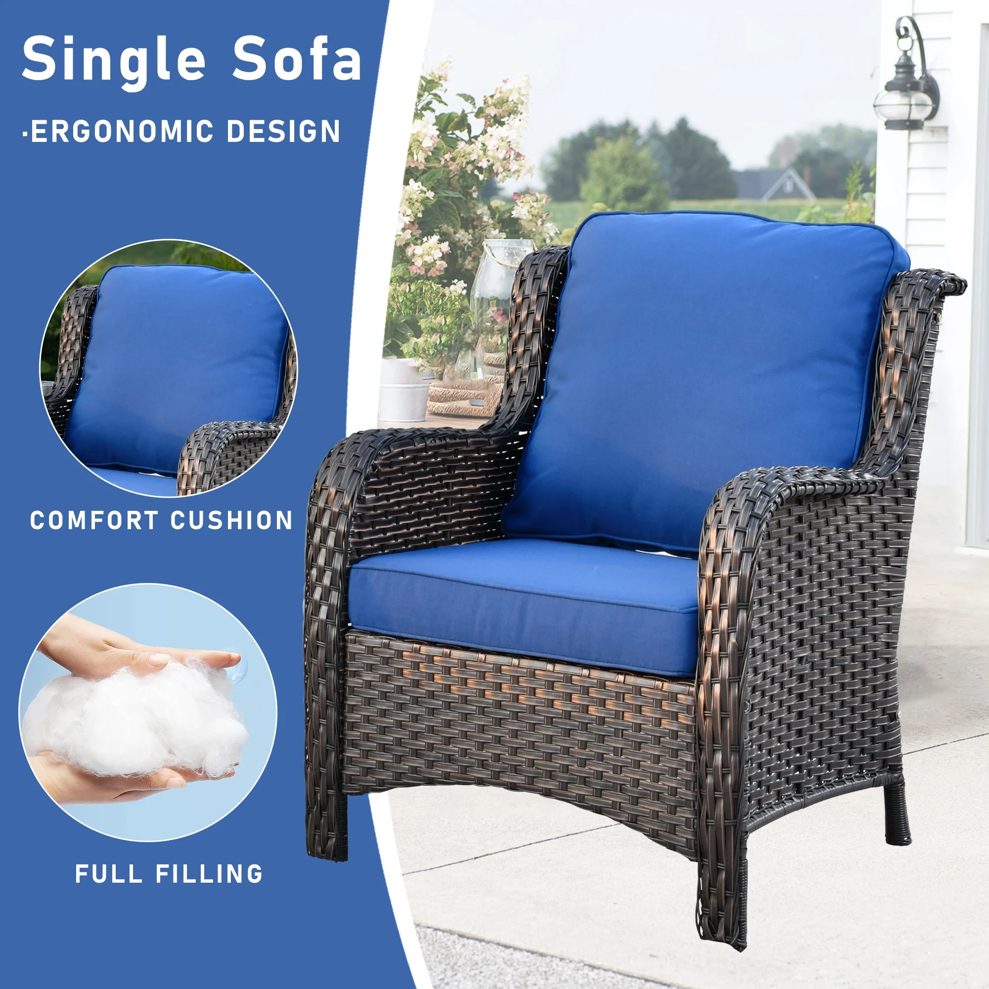 Ovios Outdoor Patio Single Chairs on sale 2 Pieces, Wicker Patio Single Chairs Set, PE Rattan Patio Chairs with Fabric Cushions for Backyard
