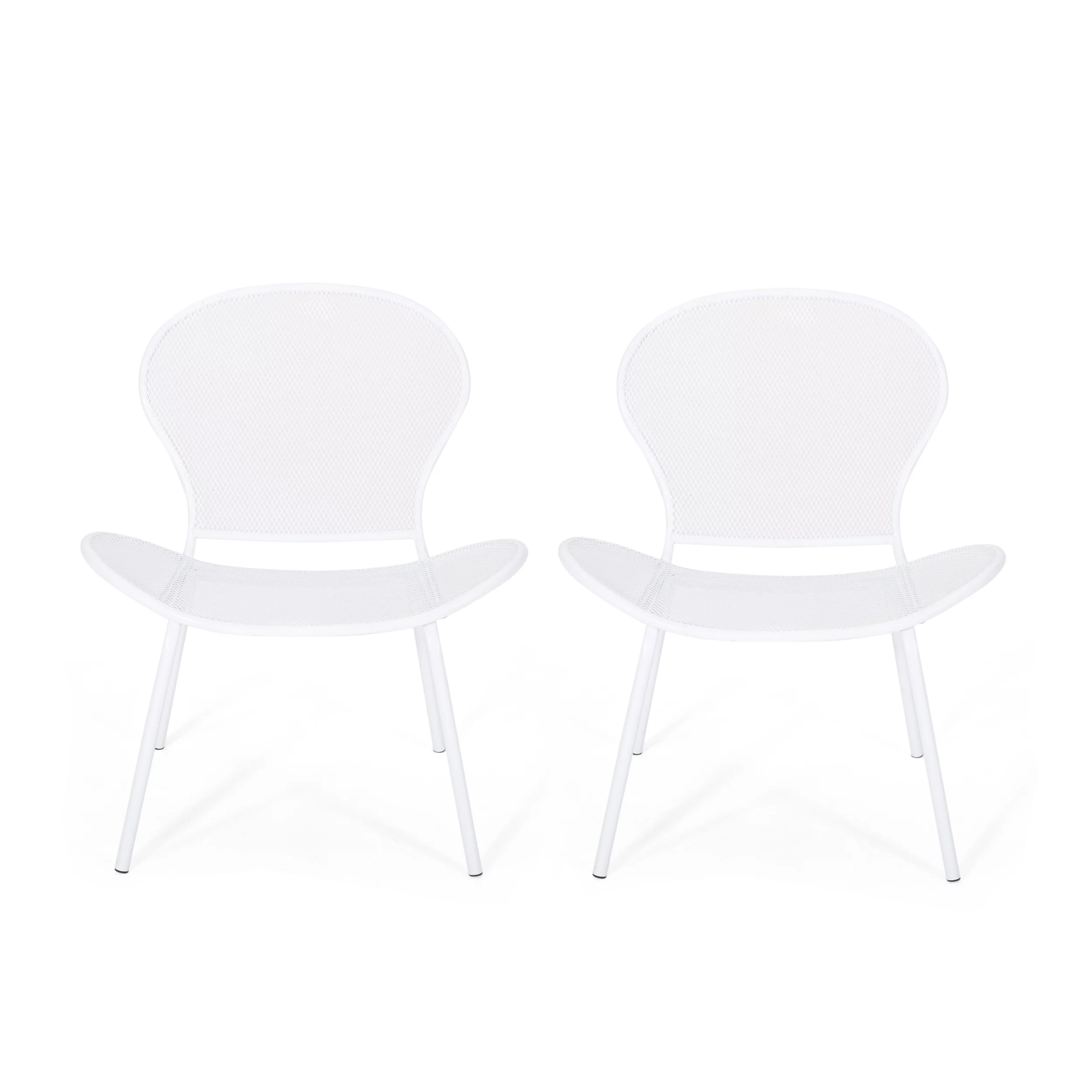 Noble House Kreighton Modern Outdoor Iron Club Chair, Set of 2, Matte White